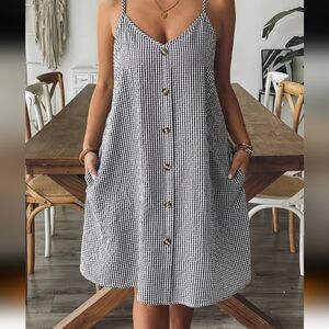 Black and White Gingham Midi Dress w/ Adjustable Straps